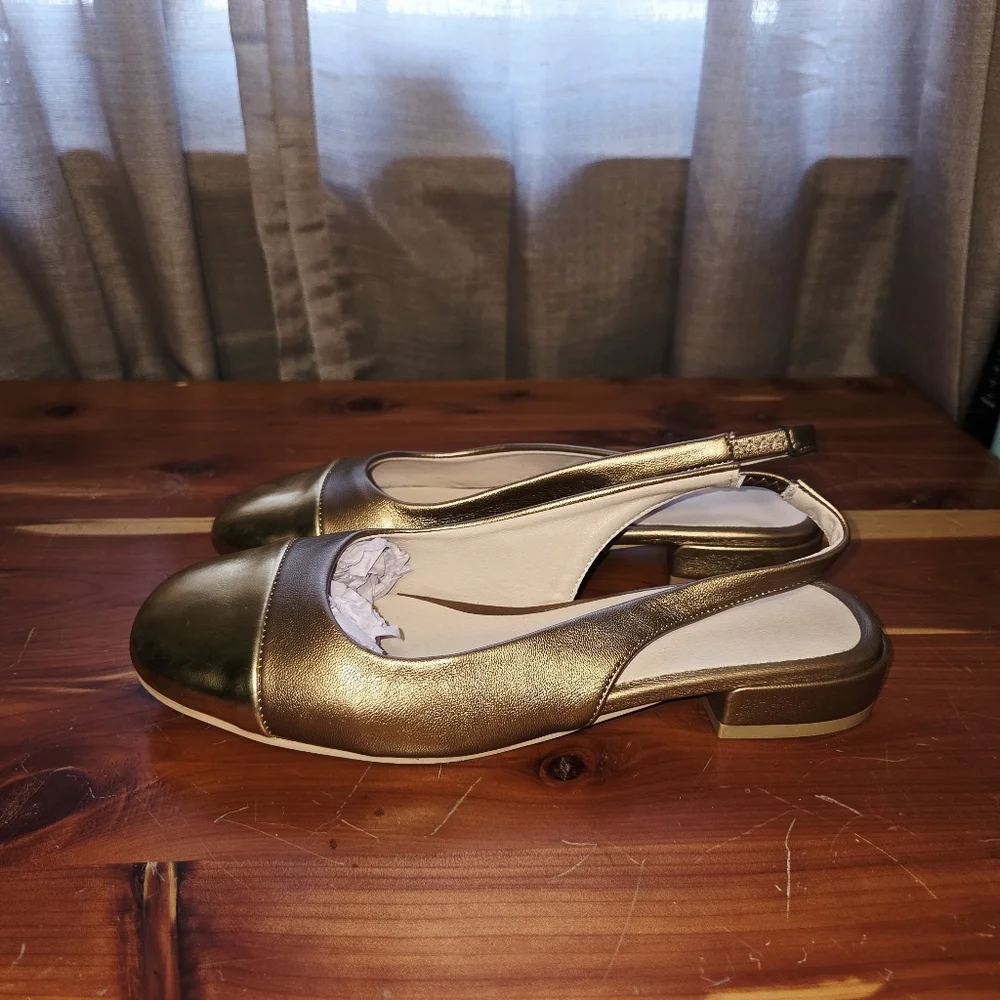 gold toe and bronze sling back dress shoes size 39 (us 8) NEW - Picture 5 of 7